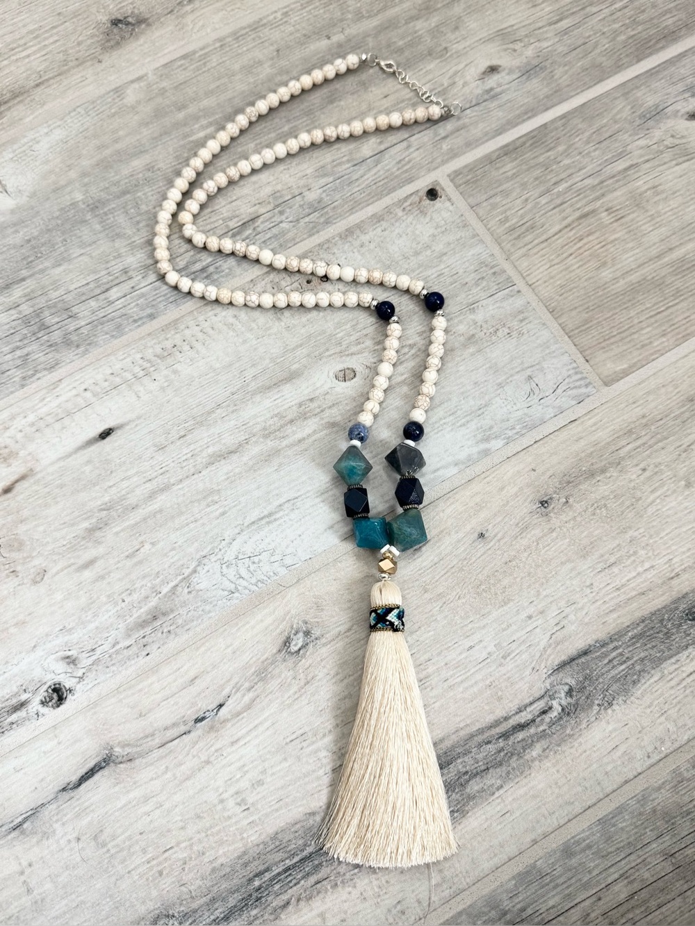 Cream Stone Fringe Tassel Necklace